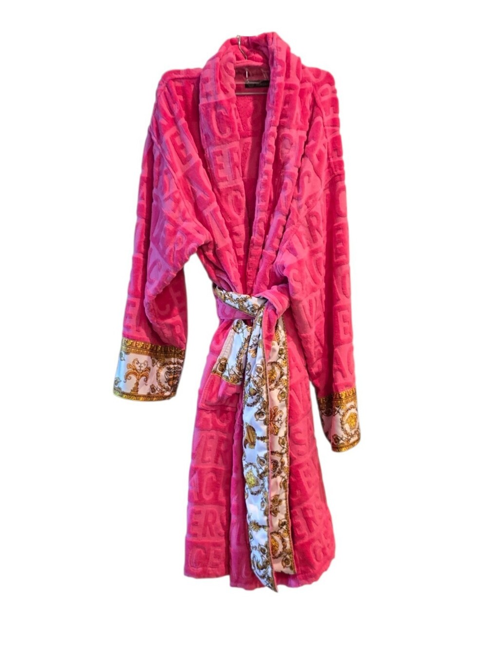 VERSACE I š©· Baroque Embossed Spell Out Robe Bath Robe - Picture 2 of 7
